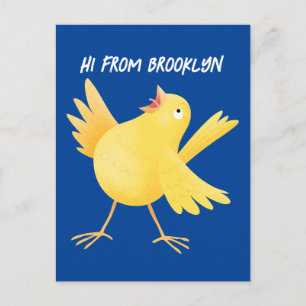 Carte Postale Caricature d'oiseau canari jaune chantant mignon