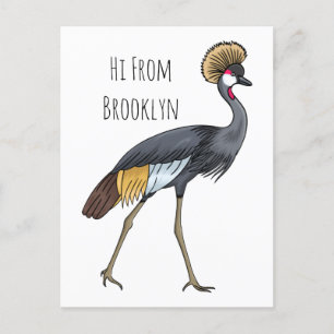 Carte Postale Caricature d'oiseau de grue couronné gris