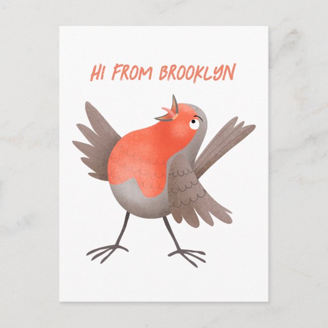 Carte Postale Caricature d'oiseau rouge chantant mignon (Devant)