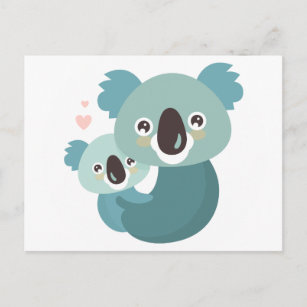 Carte Postale Caricature douce koala mère et bébé embrassement