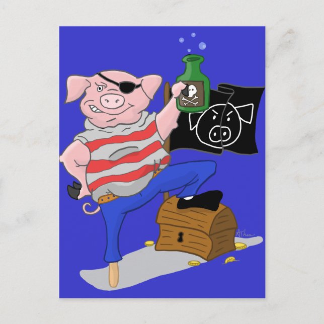 Carte Postale Caricature du capitaine de porc pirate (Devant)