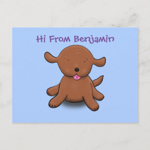 Carte Postale Caricature en bleu pour chien de chiot joyeux