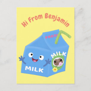Carte Postale Caricature en carton de lait joyeux