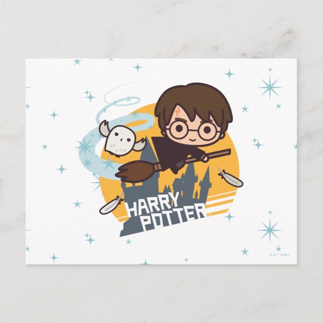 Carte Postale Caricature Harry et Hedwig Flying Passé Hogwares (Devant)