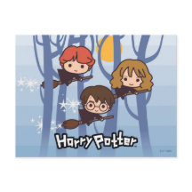 Caricature Harry, Ron, & Hermione Voler Dans Woods