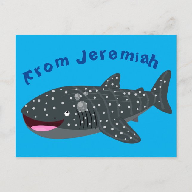 Carte Postale Caricature joli requin baleine joyeux (Devant)