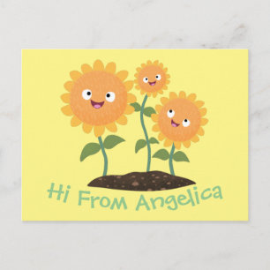 Carte Postale Caricature joli tournesol souriant illustration