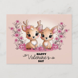 Carte Postale Caricature mignonne Bambi Les amoureux Coeurs Sain