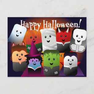 Carte Postale Caricature mignonne Halloween Monster Créatures