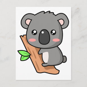 Carte Postale Caricature mignonne Ours Koala sur Eucalyptus Tree