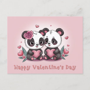 Carte Postale Caricature mignonne Panda Les amoureux Coeurs Sain