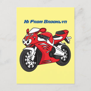 Carte Postale Caricature moto de sport rouge mou
