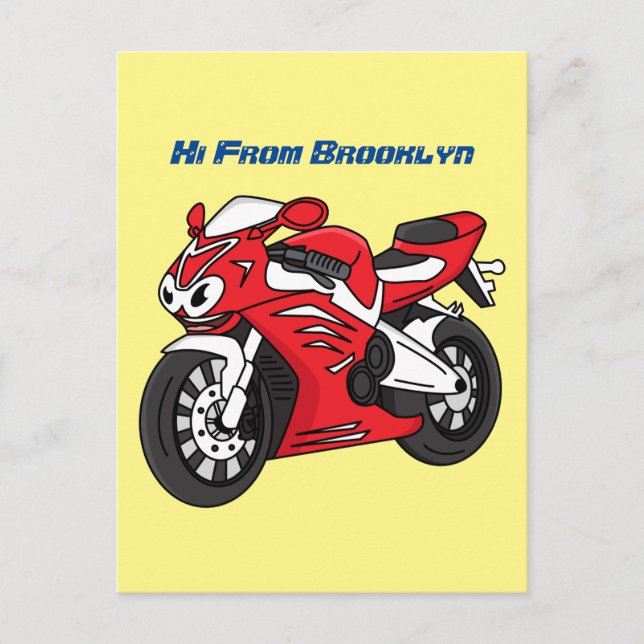 Carte Postale Caricature moto de sport rouge mou (Devant)