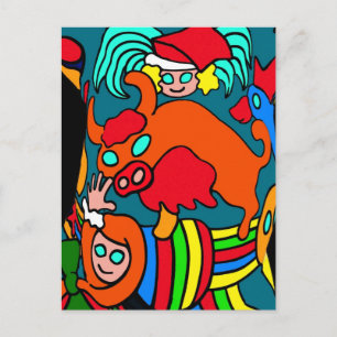 Carte Postale Caricature pour enfants de vache/taureau et filles