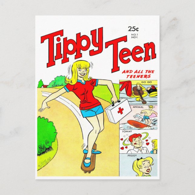 Carte Postale Caricature pour fille Ado de skateboard (Devant)