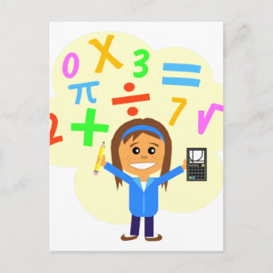 Carte Postale Caricature pour fille en maths