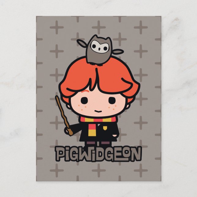 Carte Postale Caricature Ron Weasley et Pigwidgeon (Devant)