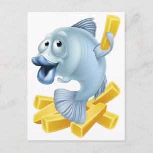 Carte Postale Caricature sur le poisson et les chips