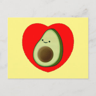 Carte Postale Caricature Vert Avocado Dans Coeur Rouge Personnal
