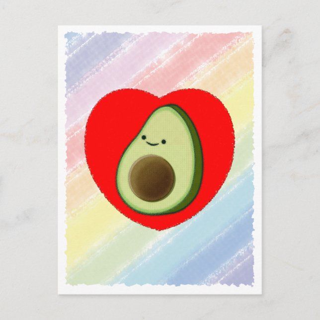 Carte Postale Caricature Vert De L'Avocado Dans Le Coeur Rouge (Devant)
