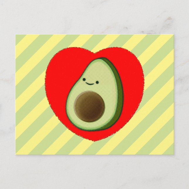 Carte Postale Caricature Vert De L'Avocado Dans Le Coeur Rouge (Devant)