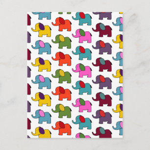 Carte Postale Caricatures d'éléphants colorées