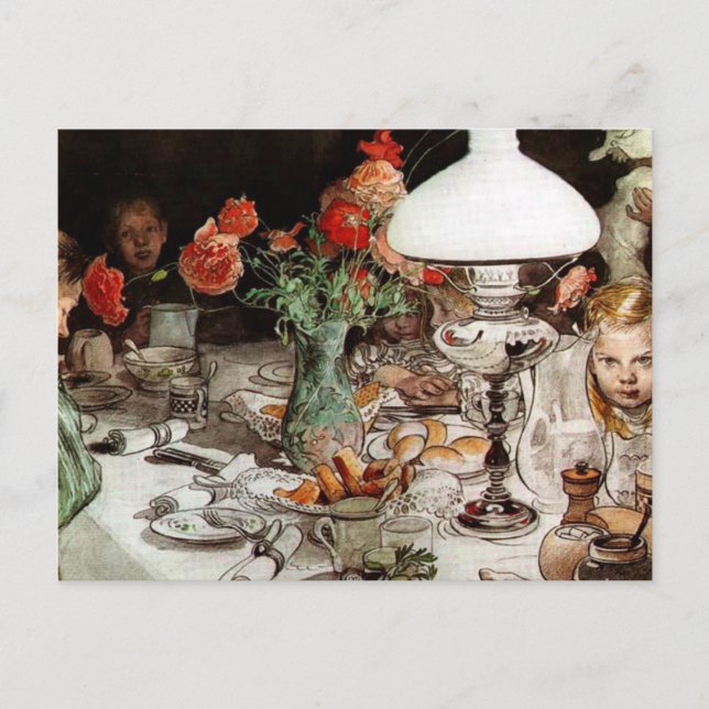 Carte Postale Carl Larsson - Autour de la Lampe (Devant)