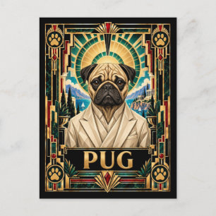 Carte Postale Carlin, Chien Art Déco