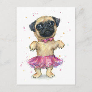 Carte Postale Carlin dans une peinture Tutu mignonne de chiot