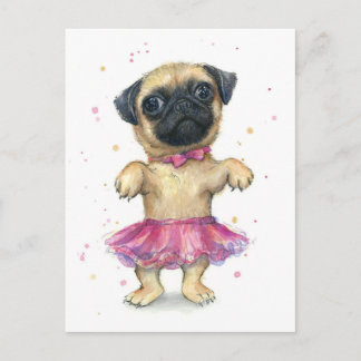 Carte Postale Carlin dans une peinture Tutu mignonne de chiot