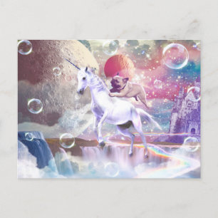 Carte Postale Carlin de galaxie arc-en-ciel équitation licorne d