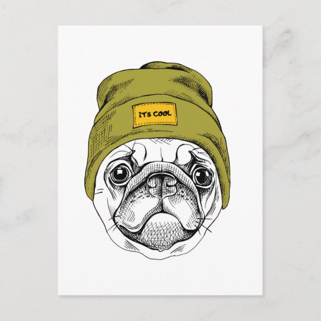 Carte Postale Carlin Hipster | C'est Cool (Devant)