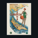 Carte Postale Carnac - Quiberon France Poster vintage 1930<br><div class="desc">Affiche vintage pour les voyages ferroviaires de Carnac à Quiberon. Chemins de fer de l'Etat. Réseau de la mer et du tourisme. Publié en 1930. Veuillez noter que nos affiches sont des reproductions de haute qualité basées sur des scans professionnels, très haute résolution des originaux. Notre processus de retouche manuelle...</div>
