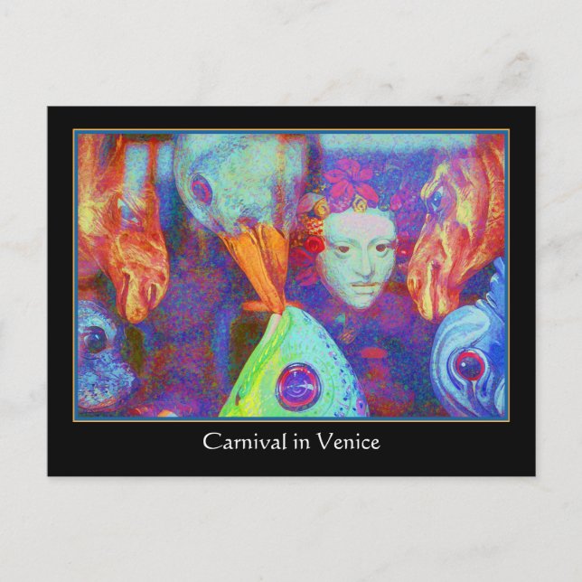 Carte Postale Carnaval à Venise - Masques de Carnaval colorés (Devant)