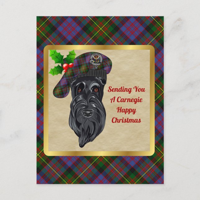 Carte Postale Carnegie Clan Badge & Tartan Christmas (Devant)