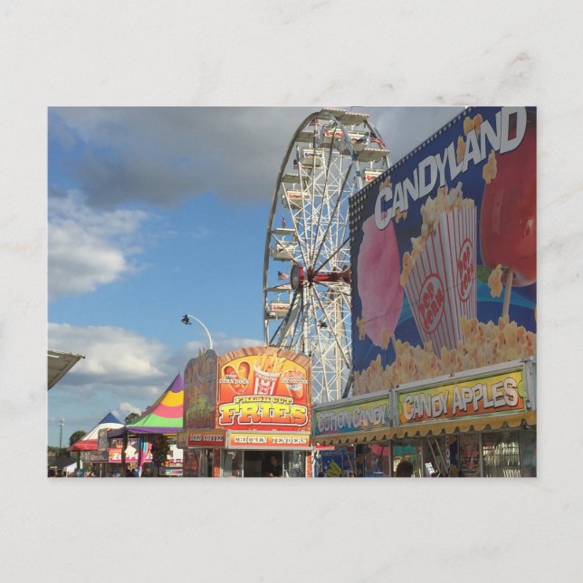 Carte Postale Carnival Midway avec Sno Cone stand au premier pla (Devant)