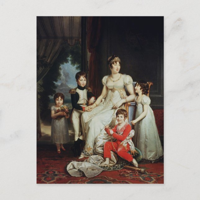 Carte Postale Caroline Bonaparte et ses enfants (Devant)