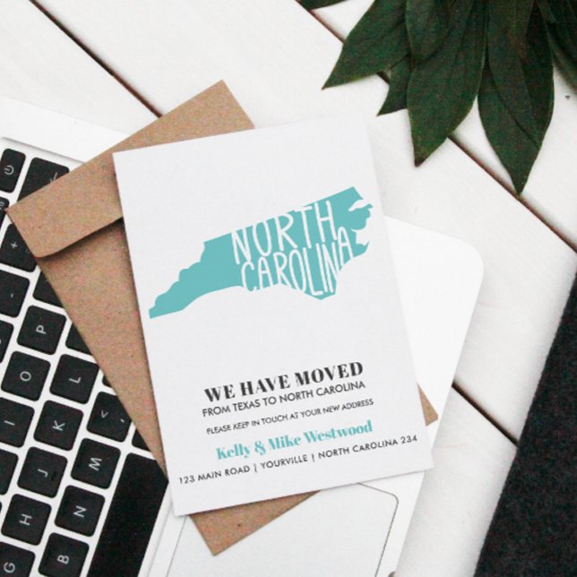 Carte Postale CAROLINE DU NORD Nous avons déménagé Nouvelle adre (Share your new address with these elegant minimal modern North CAROLINA BLUE MAP POSTCARDS)