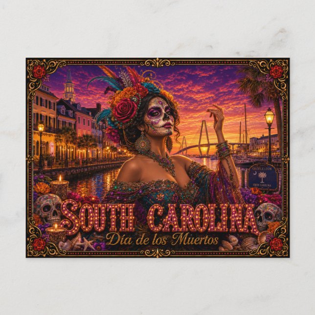 Carte Postale Caroline du Sud Día de los Muertos Rétro (Devant)