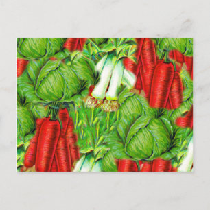 Carte Postale Carottes à chou vintages et poitrine de collage Co