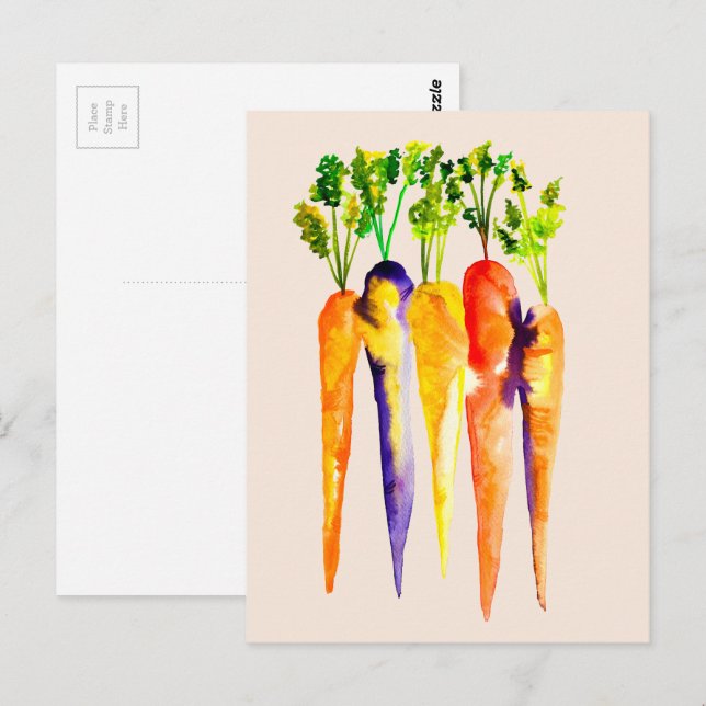 Carte Postale Carottes à l'aquarelle art culinaire coloré (Devant / Derrière)