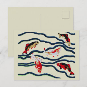 Carte Postale Carpe de décoration marine colorée Art déco