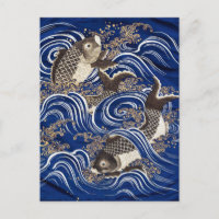 Carpe en Waves Japonais Koi Poisson Tapisserie de