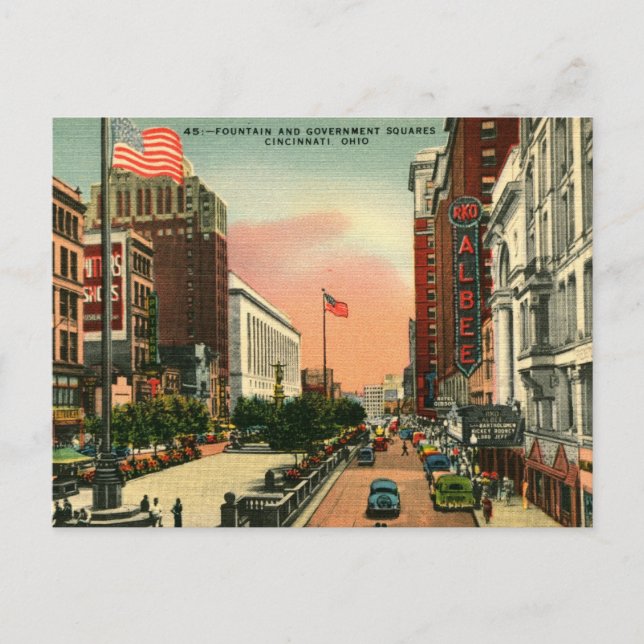 Carte Postale Carré de fontaine, Cincinnati, Ohio Vintage (Devant)