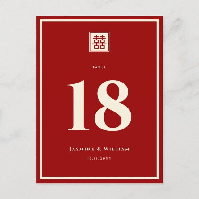 Carte Postale Carré Logo double bonheur Mariage chinois (Devant)