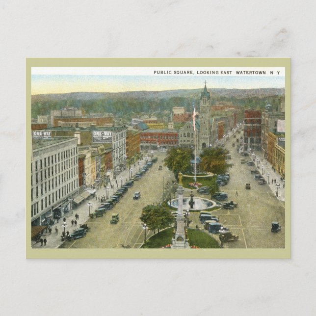Carte Postale Carré public, Watertown NY 1928 Vintage (Devant)