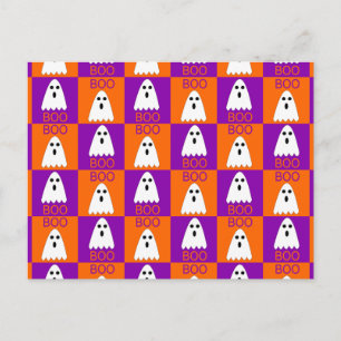 Carte Postale Carré violet et orange fantôme de Halloween Boo