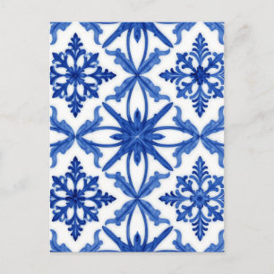 Carte Postale Carreau d'azulejo bleu blanc à motif floral