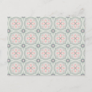 Carte Postale Carreaux Floraux Pastel Verts