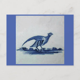 Carte Postale Carrelage Bleu Delft antique - Grouse dans l'Herbe